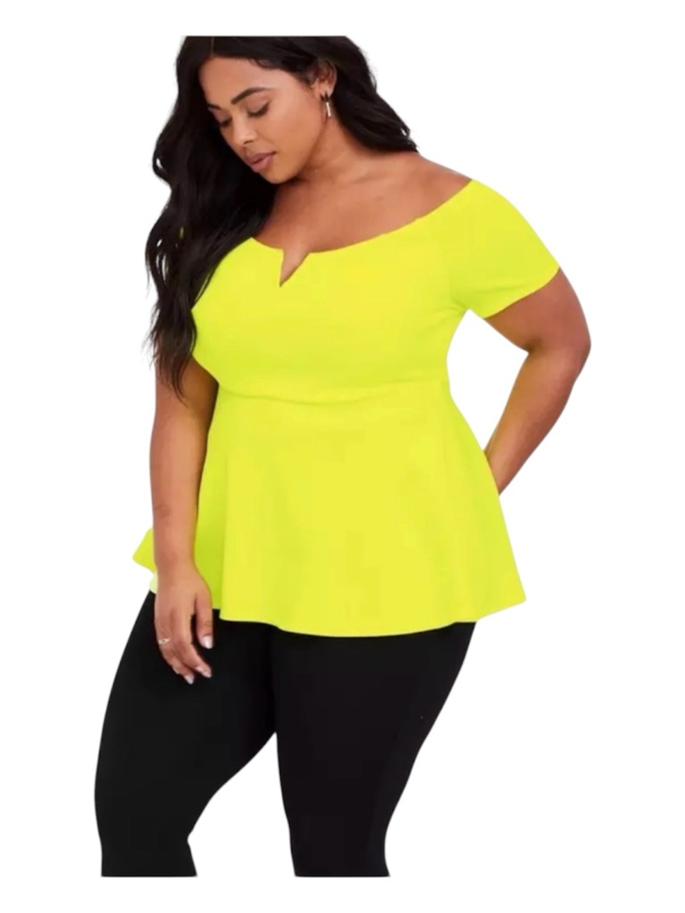 torrid Neon Yellow Off-Shoulder Peplum Top size 2 - Picture 2 of 7